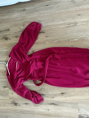 Boohoo Wine Midi Dress with Waist Tie